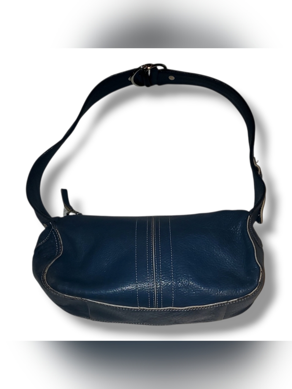 Kenneth Cole Navy Leather Shoulder Bag with White Stitching